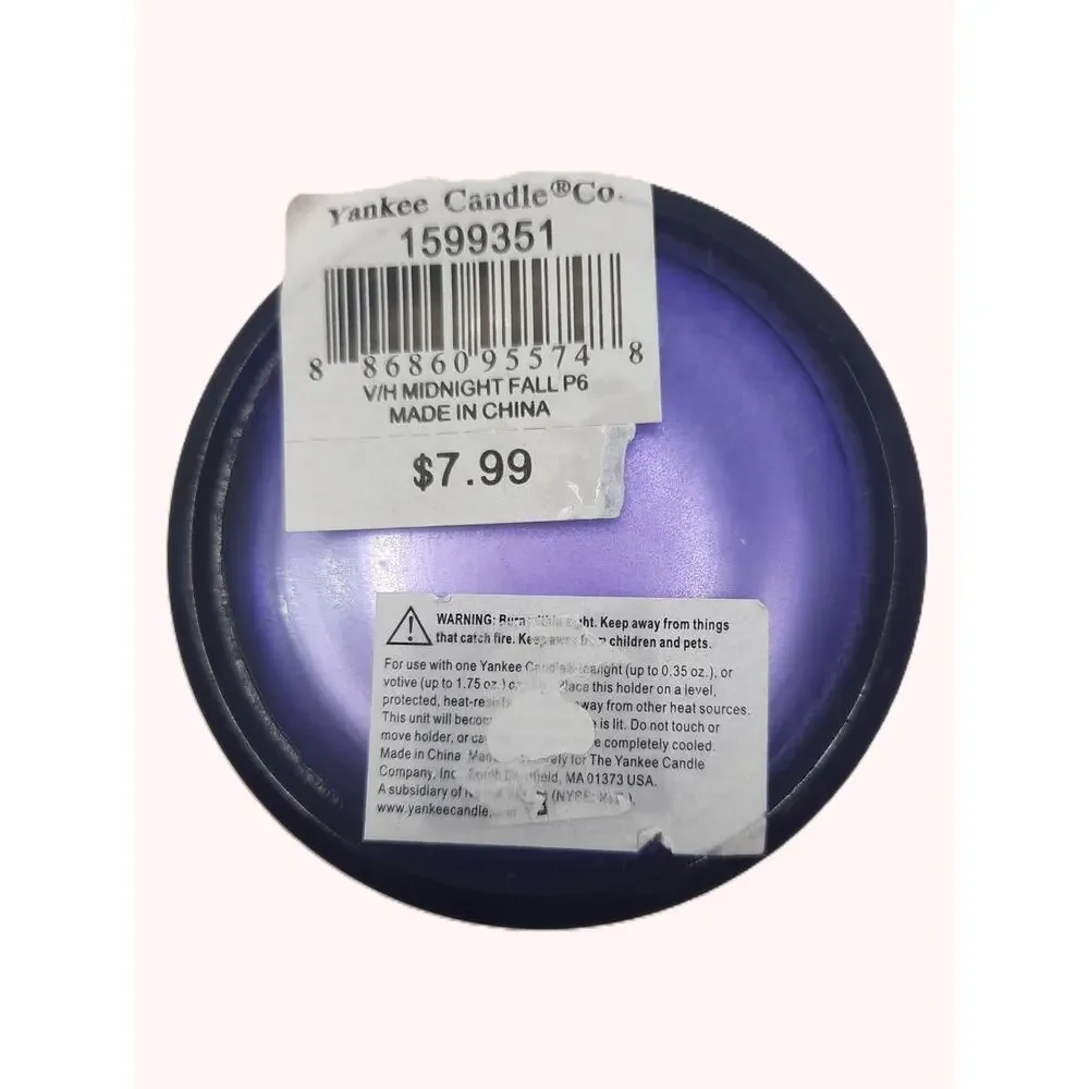 Yankee Candle Votive Candle Holders Pair Midnight Fall Glass Purple Copper Leaf